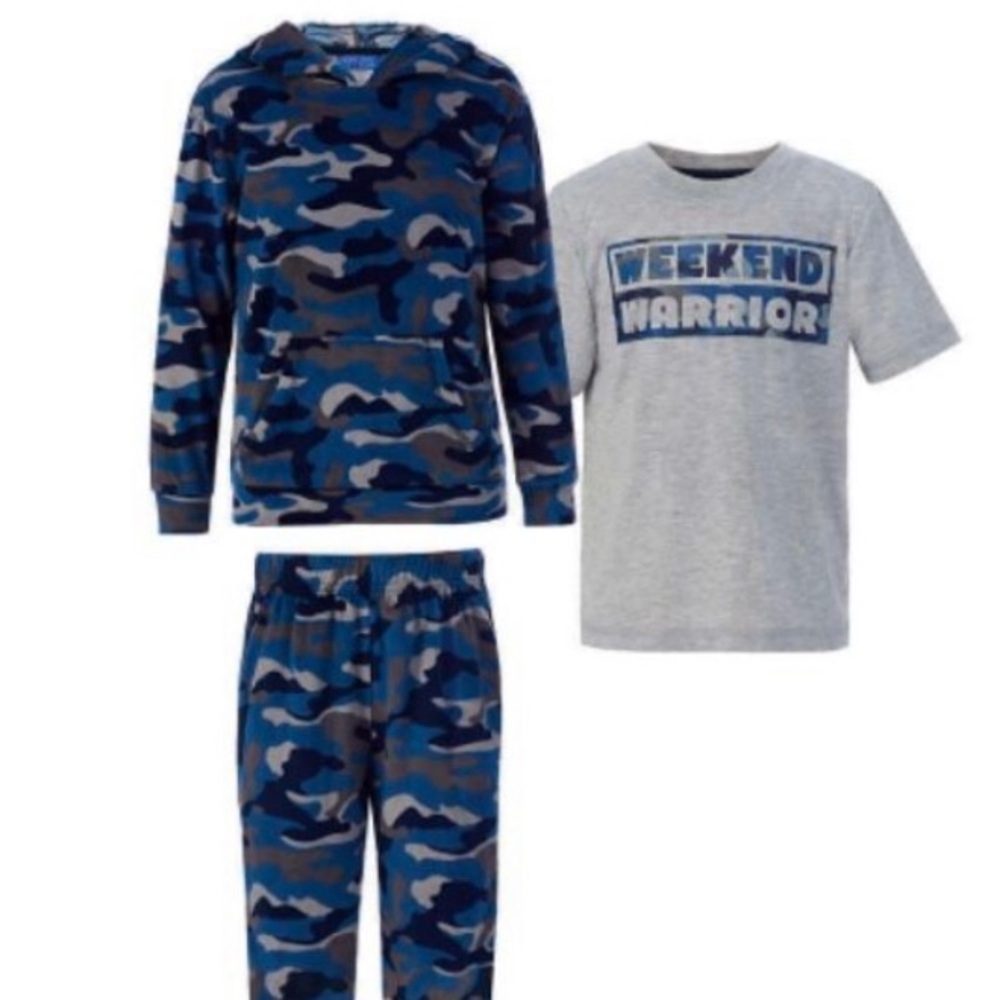 NWT Youth Boys pajamas blue camo Sleepwear 3 PCs set lounge wear